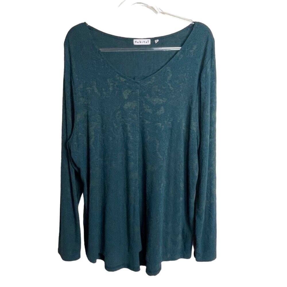 Habitat Size XL Green Etched Print Boat Neck Tunic Long Sleeves